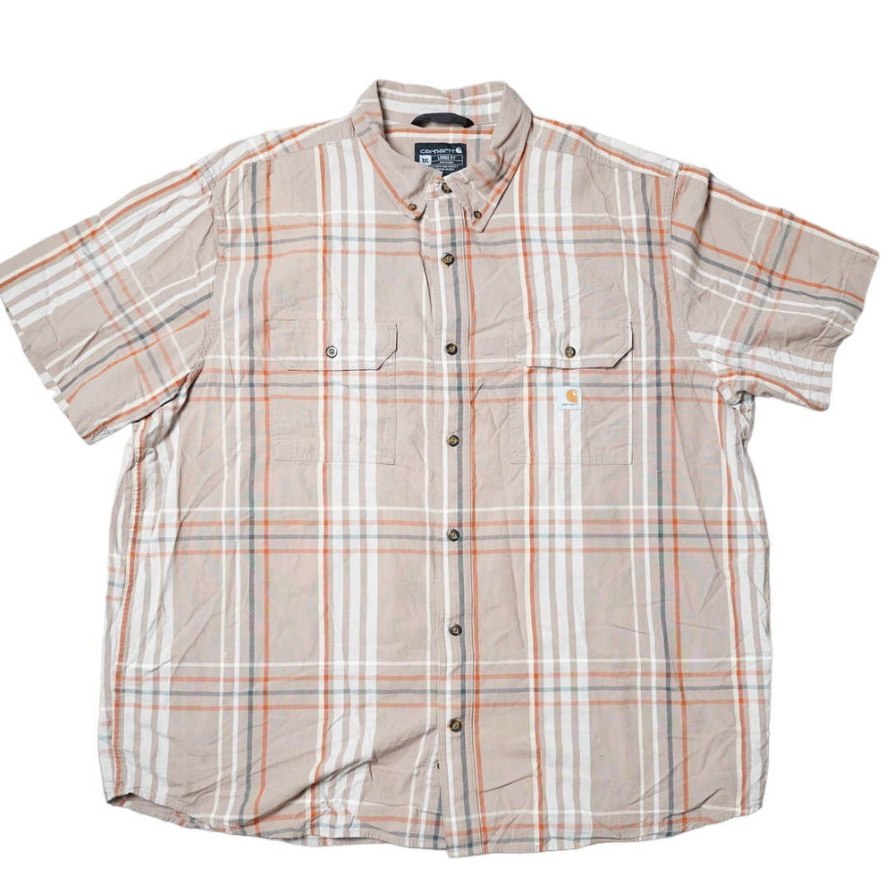 CARHARTT MEN'S LOOSE FIT PLAID PRINT 2XL SHORT SLEEVE BUTTON DOWN WORK SHIRT
